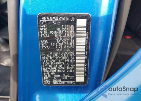 2012 Nissan Juke Sl из США, поврежденный, VIN JN8AF5MV7CT124554